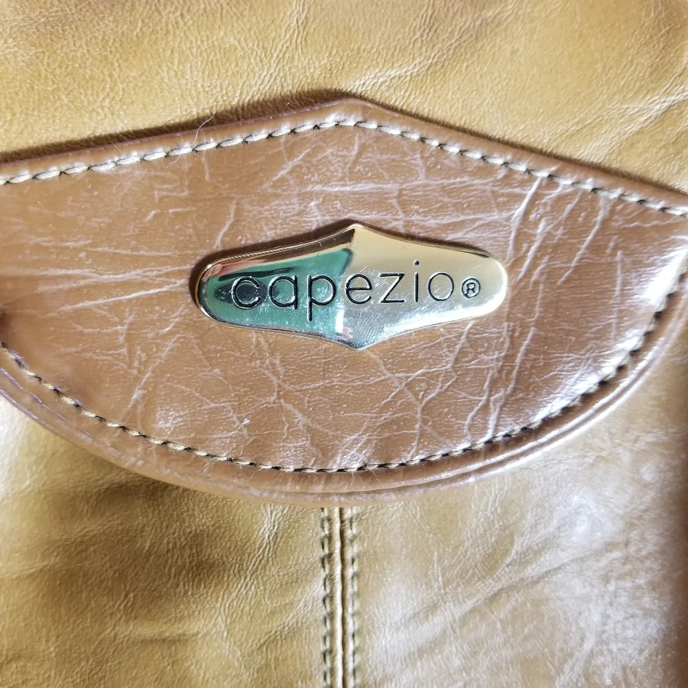 CAPEZIO MUSTARD GOLD COLOR WITH BROWN THREE MAIN COMPARTMENTS SNAP CLOSURE
